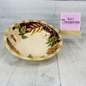 Home Trends HIBISCUS Bamboo Edge Ferns Floral Red Border Round 9" Serving Bowl
